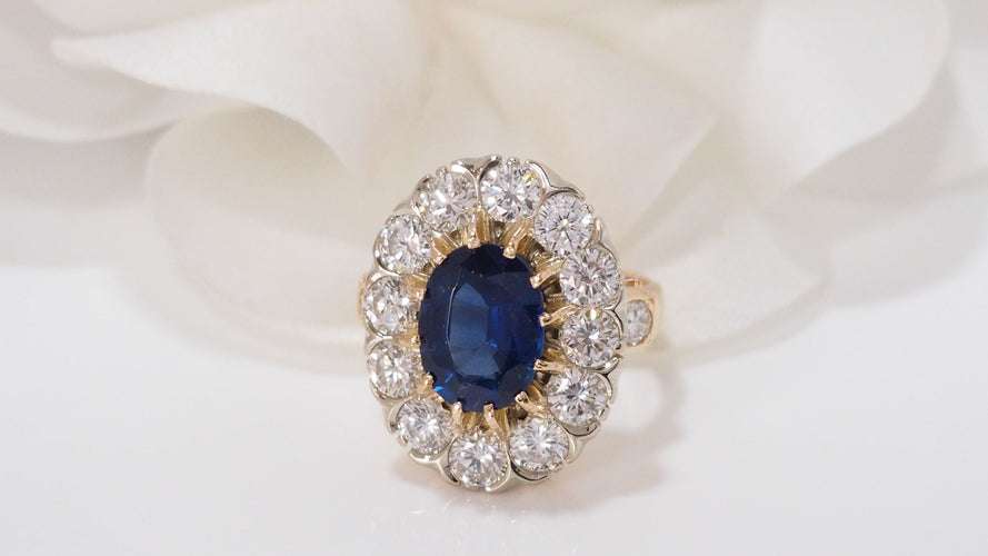 Bague 47.5 Bague Pompadour Or jaune Saphir Diamants 58 Facettes 32191