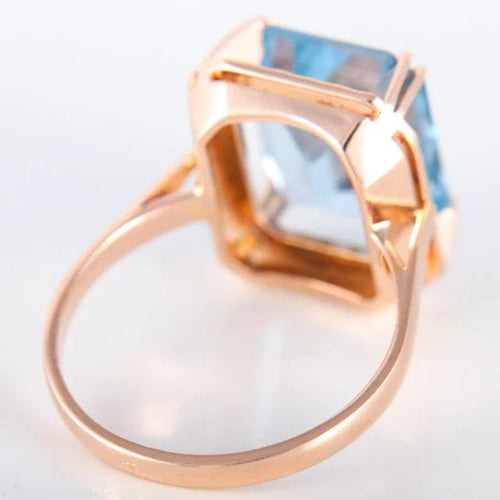 Bague Bague or jaune Topaze bleue rectangulaire 58 Facettes