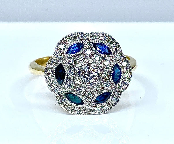 Bague 52 Bague Or jaune et Or blanc Saphirs et Diamants 58 Facettes AB219