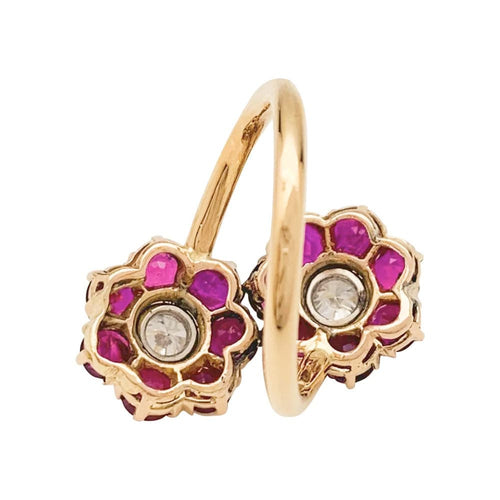 Bague 54 Bague fleurettes en or jaune, diamants et rubis. 58 Facettes 31310