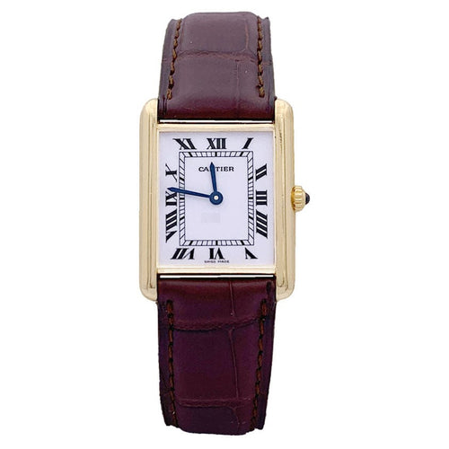Montre Montre Cartier "Tank Louis Cartier" or jaune, cuir. 58 Facettes 33366