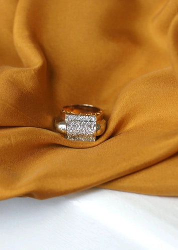 Bague Chevalière or rose et platine diamants 58 Facettes