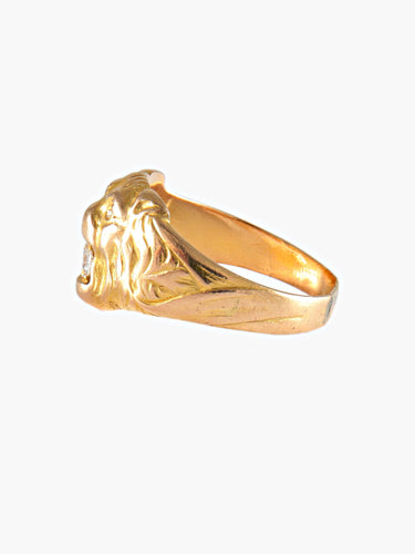 Bague CHEVALIERE LION OR JAUNE AVEC DIAMANTS 58 Facettes