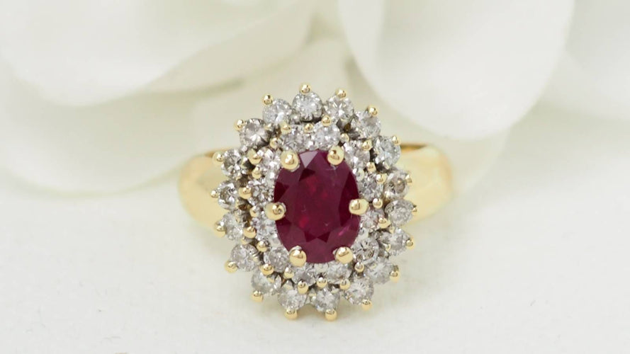 Bague 54.5 Bague pompadour or jaune rubis diamants 58 Facettes 32369