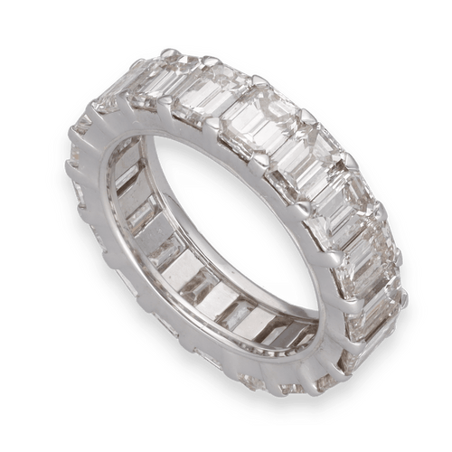 Bague Alliance or gris diamants taille émeraude 58 Facettes