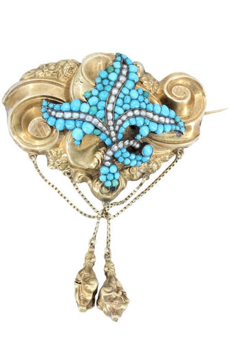 Broche BROCHE ANCIENNE PERLES ET TURQUOISES 58 Facettes 053641