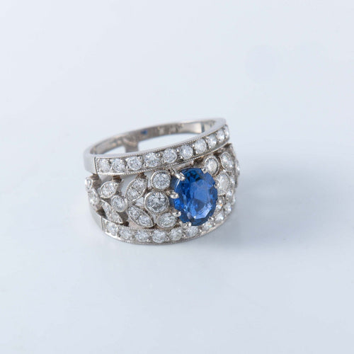 Bague 54.5 Bague bandeau platine, saphir et diamants 58 Facettes