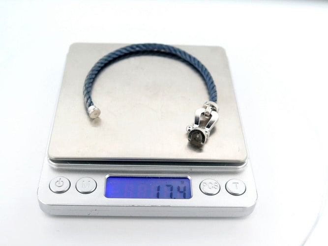 Bracelet bracelet FRED force 10 gm manille en or blanc 18k cable bleu 18cm 58 Facettes 253261