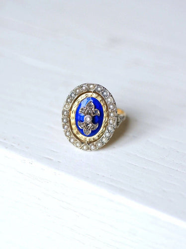 Bague Bague ancienne pivotante émaillée, or et argent sertie de diamant 58 Facettes