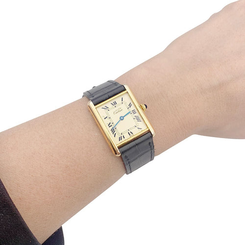 Montre Montre Cartier, "Must de Cartier", plaqué or et argent, cuir. 58 Facettes 33597