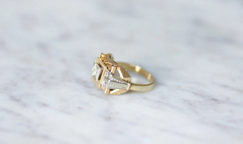 Bague 54 Bague Tank Art Déco deux ors diamant 58 Facettes