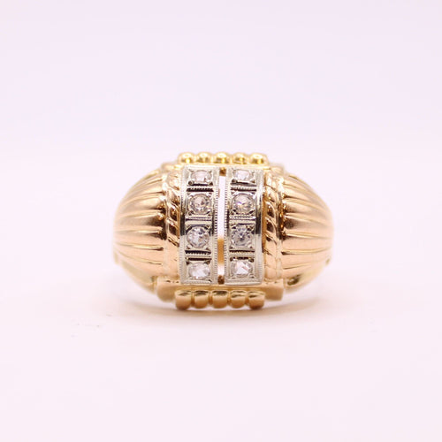 Bague Bague Tank or jaune et pierres blanches 58 Facettes