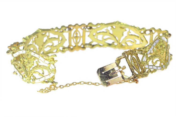 Bracelet Bracelet vintage or émail blanc attribué à Lucien Gautrait 58 Facettes 23086-0159