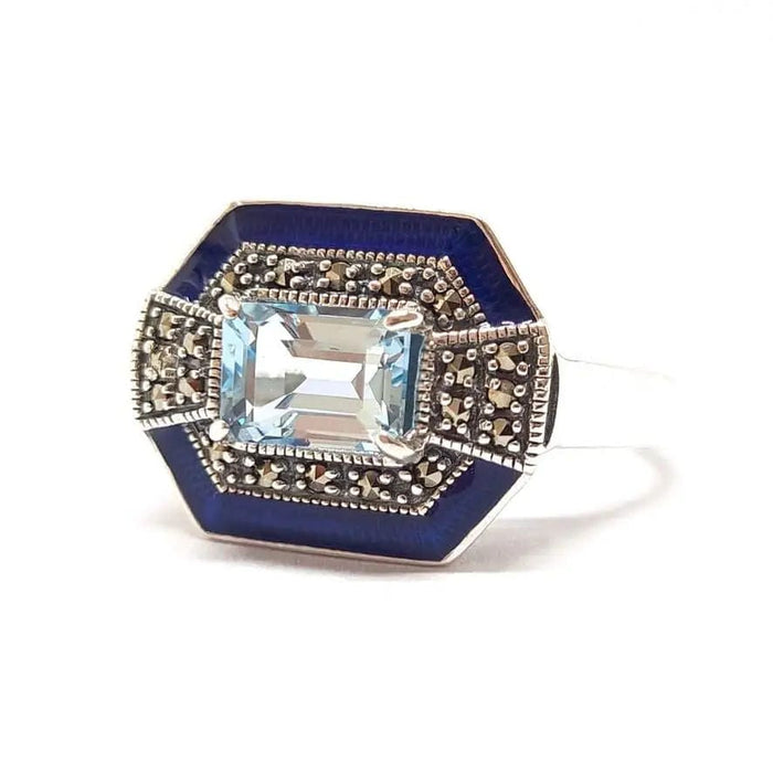 Bague Bague en Argent, topaze & émail bleu 58 Facettes