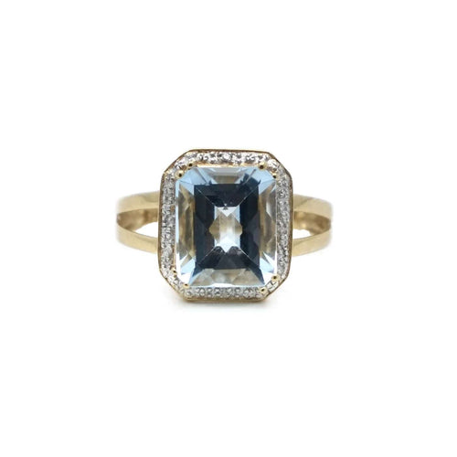 Bague 61 Bague 2 Ors Aigue-marine Diamants 58 Facettes REF2305-46