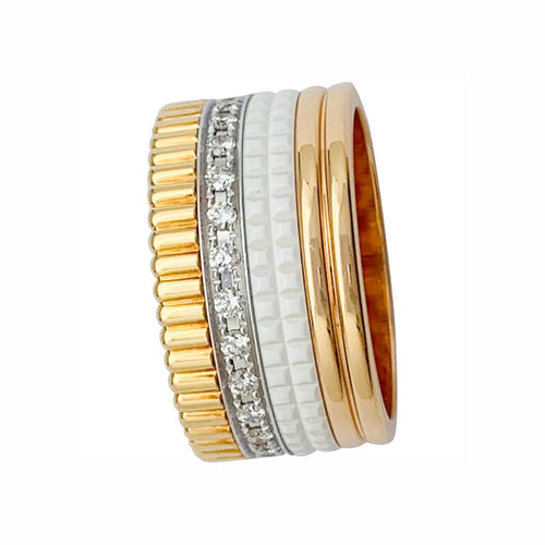 Bague 57 Bague Boucheron, "Quatre White Edition Large", trois ors, céramique blanche, diamants. 58 Facettes 31693