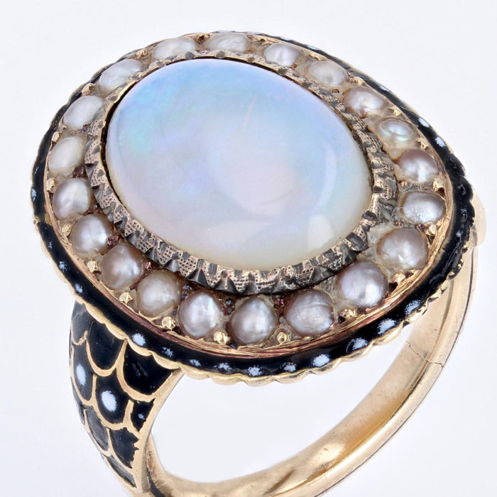 Bague 48 Bague ancienne opale perles fines émail 58 Facettes 22-493