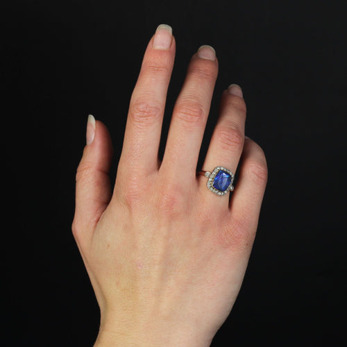 Bague 57 Bague ancienne opale noire et diamants 58 Facettes 23-312