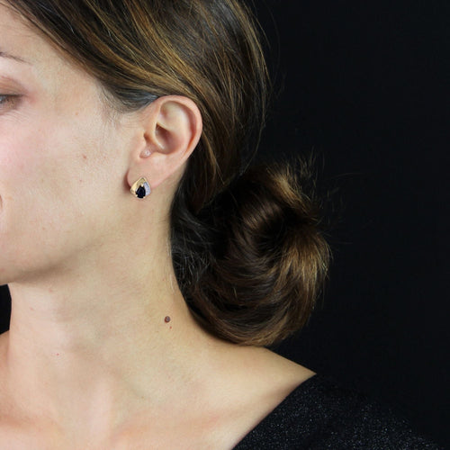 Boucles d'oreilles Puces d'oreilles or jaune saphirs d'occasion 58 Facettes CVBO7