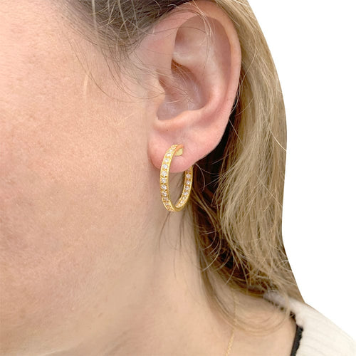 Boucles d'oreilles Créoles en or jaune et diamants. 58 Facettes 32410
