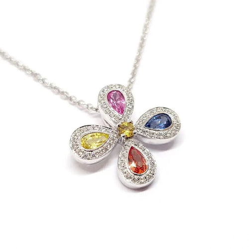 Collier Collier trèfle saphirs de couleur or blanc 58 Facettes