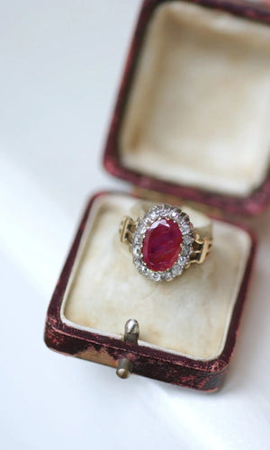 Bague 53 Bague marguerite Or jaune Argent Rubis birman Diamants 58 Facettes