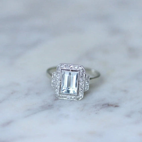 Bague Bague Art Déco aigue-marine diamants 58 Facettes