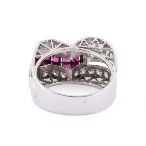 Bague Bague Tank Platine Diamant Rubis 58 Facettes