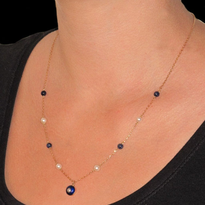 Collier Collier Or, Perles de culture et de Lapis lazuli 58 Facettes APCB-5248217