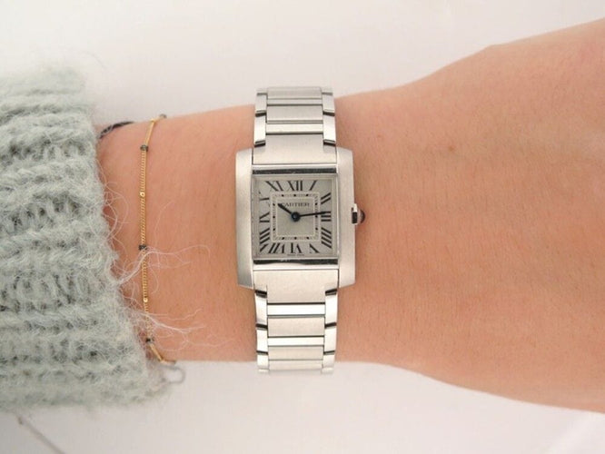 Montre montre CARTIER tank francaise pm 25 mm quartz acier 58 Facettes 257406