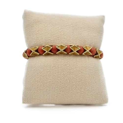 Bracelet Bracelet articulé arlequin Or jaune Email Corail 58 Facettes REF23101-123