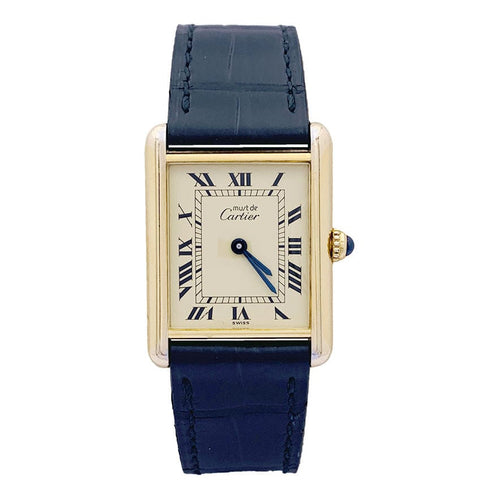 Montre Montre Cartier, "Must de Cartier", plaqué or et argent, cuir. 58 Facettes 33597