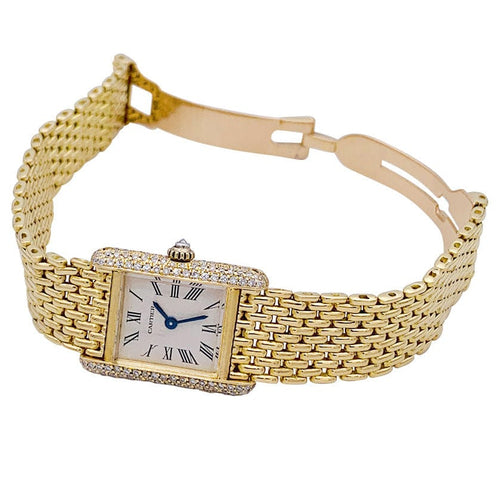 Montre Montre Cartier Tank Louis Cartier, or jaune et diamants. 58 Facettes 32195