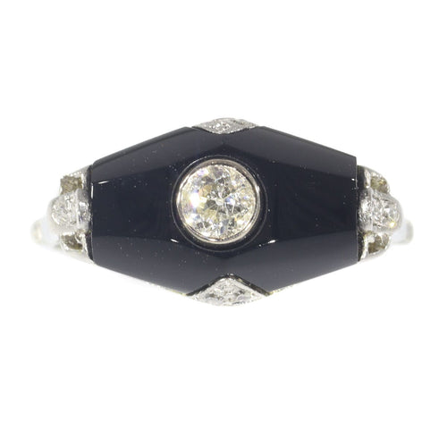 Bague 54 Bague Art Déco diamant et onyx 58 Facettes 19324-0206