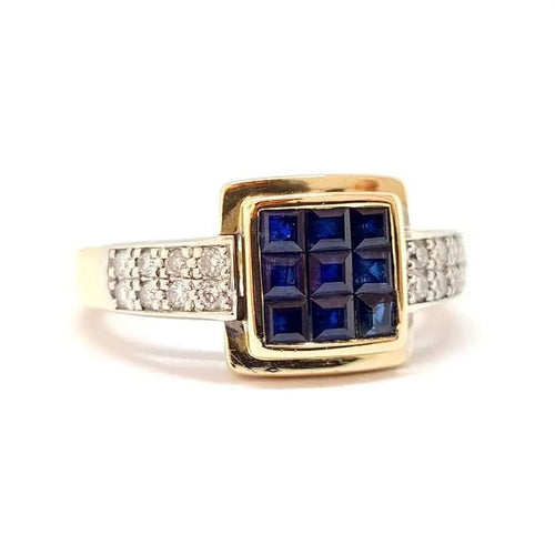 Bague Bague ancienne saphirs calibrés diamants deux ors 58 Facettes