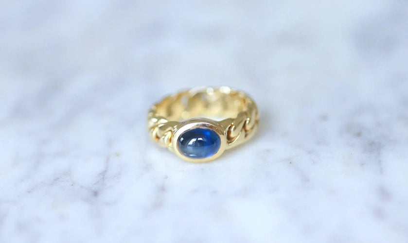 Bague Bague Gourmette Or et Saphir Cabochon 58 Facettes