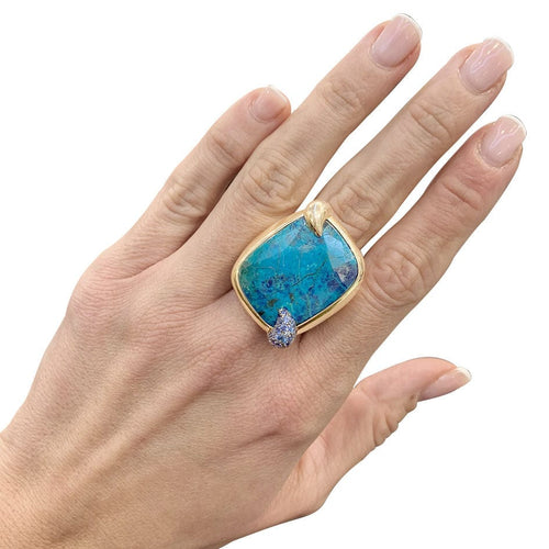 Bague 53 Bague Pomellato, "Le grand bleu", en or rose, chrysocolle et saphirs. 58 Facettes 30878