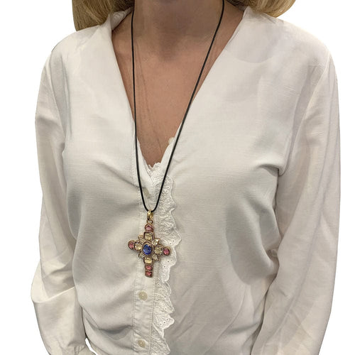 Pendentif Pendentif croix en or rose, citrines, tourmalines et tanzanite. 58 Facettes 31139