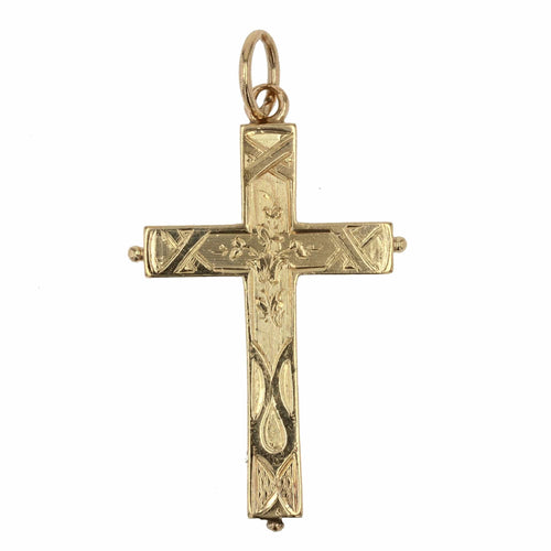 Pendentif Croix ancienne en or jaune ciselée 58 Facettes 21-689A
