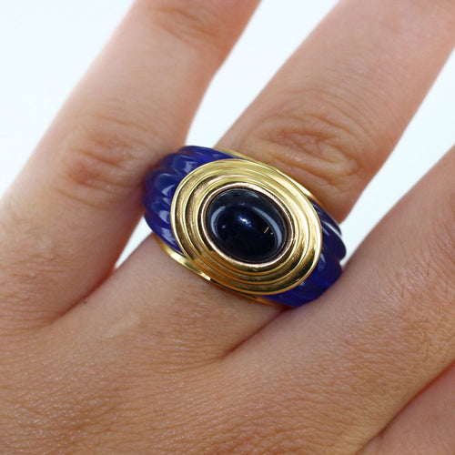Bague Bague Or jaune Résine Pierre bleue 58 Facettes