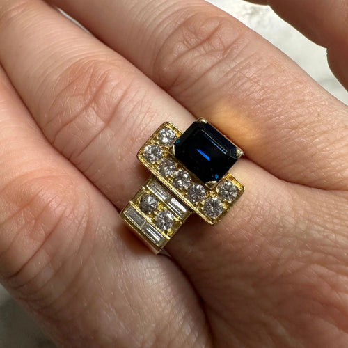 Bague 66 Bague tank Or jaune Saphir Diamants 58 Facettes REF2215