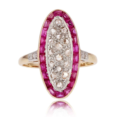 Bague 54 Bague ancienne diamants rubis navette 58 Facettes 23-079