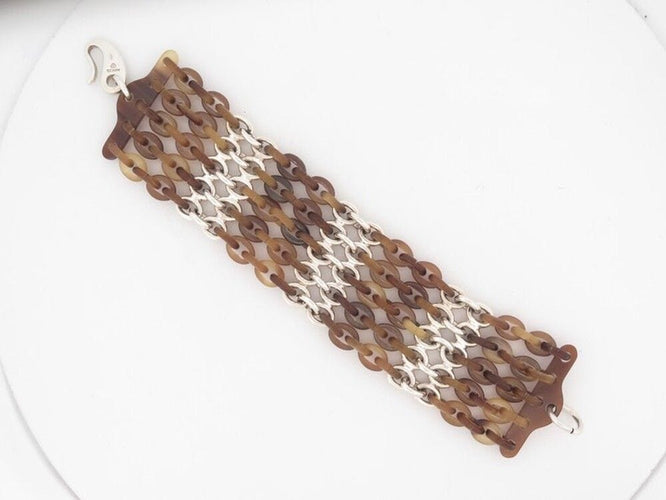 Bracelet bracelet HERMES manchette maillons 18 cm argent 925 et corne de buffle 58 Facettes 257682