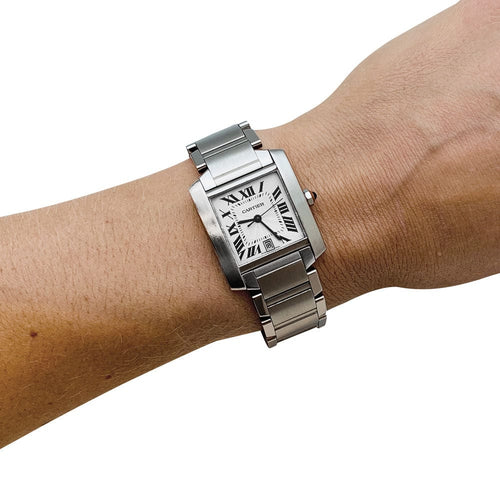 Montre Montre Cartier "Tank Française" en acier sur acier. 58 Facettes 29523