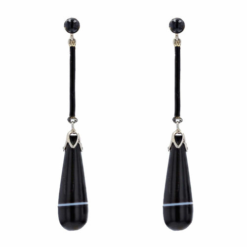 Boucles d'oreilles Pendants d'oreilles agates rubannées onyx émail et or 58 Facettes 22-399C