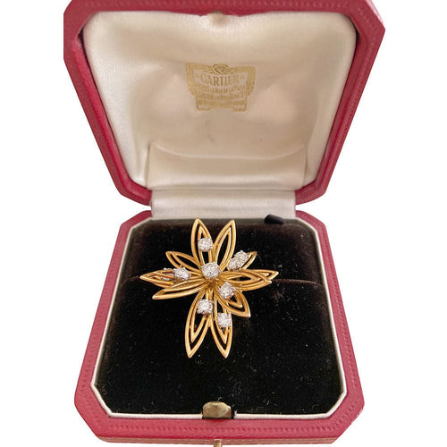 Broche Broche Cartier "Fleur" en or jaune et diamants. 58 Facettes 31448