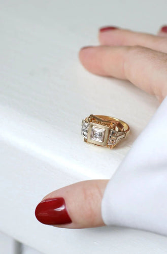 Bague 54 Bague Tank Art Déco deux ors diamant 58 Facettes