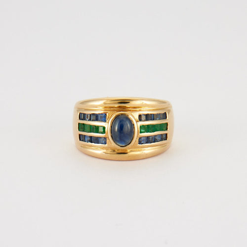 Bague 55 Bague Saphir cabochon Emeraudes 58 Facettes 8475