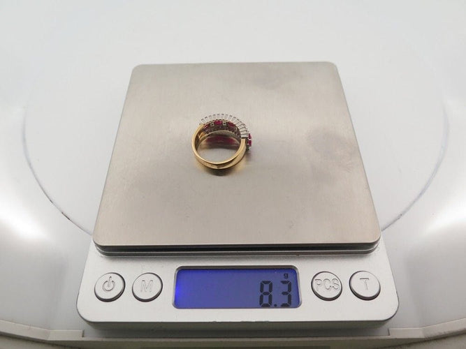 Bague 56 bague en or jaune 18k t56 pavage de 42 diamants 0.63ct & 5 rubis 2.5ct 58 Facettes 251212