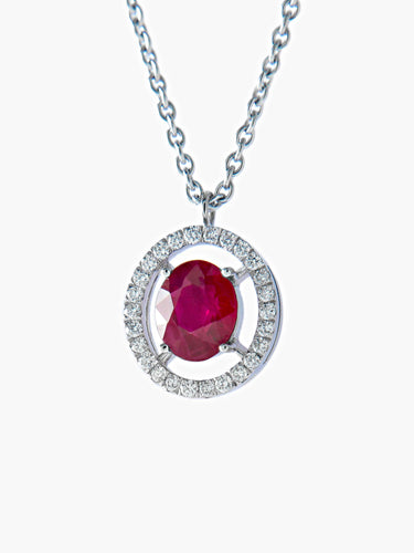 Collier CHAINE OR BLANC - PENDENTIF RUBIS/DIAMANTS 58 Facettes 449 50008